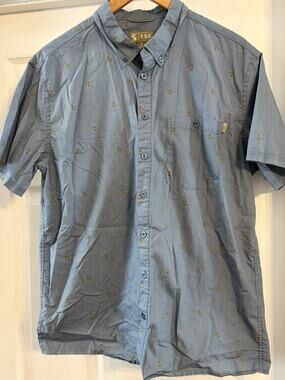 TSG Button Shirt Men’s Large Blue Duck All Over Print Short Sleeve Cotton Hunt